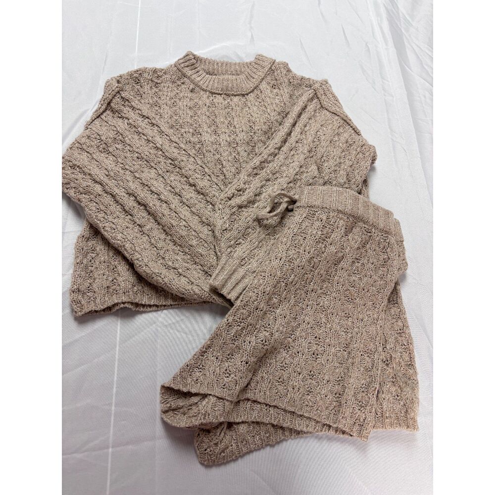Blu Pepper Cozy Life Knit Sweater Shorts Set Size L Oatmeal Cable Knit Lounge